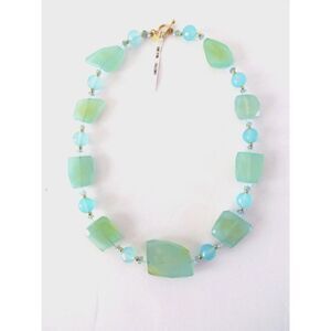 ZOE B. Necklace 14k Gold Natural Aqua Chalcedony Stones Statement Peice WOW!